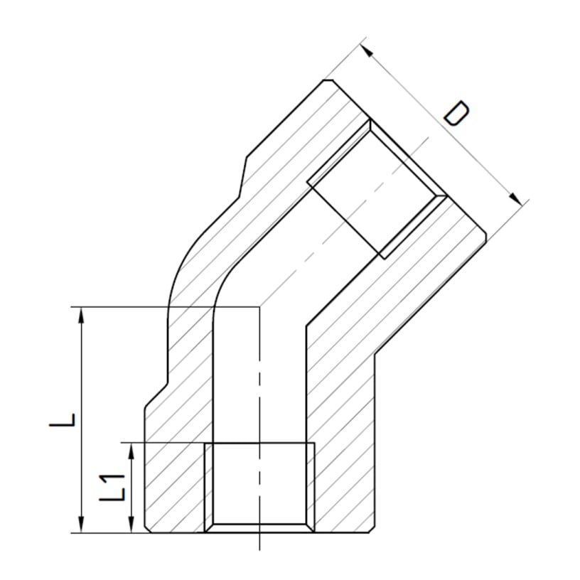 3000LB Dişli Dirsek 45° Teknik Resim 